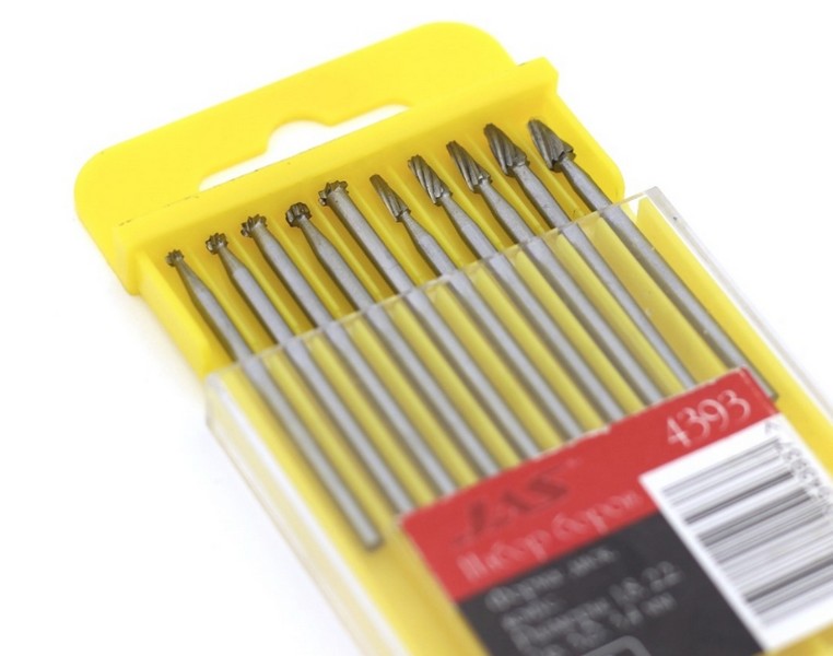 4393  электроинструмент  Набор боров, мет. HSS, диск, конус, размер 1,8; 2,2; 2,6; 3,0; 3,4мм, 10шт