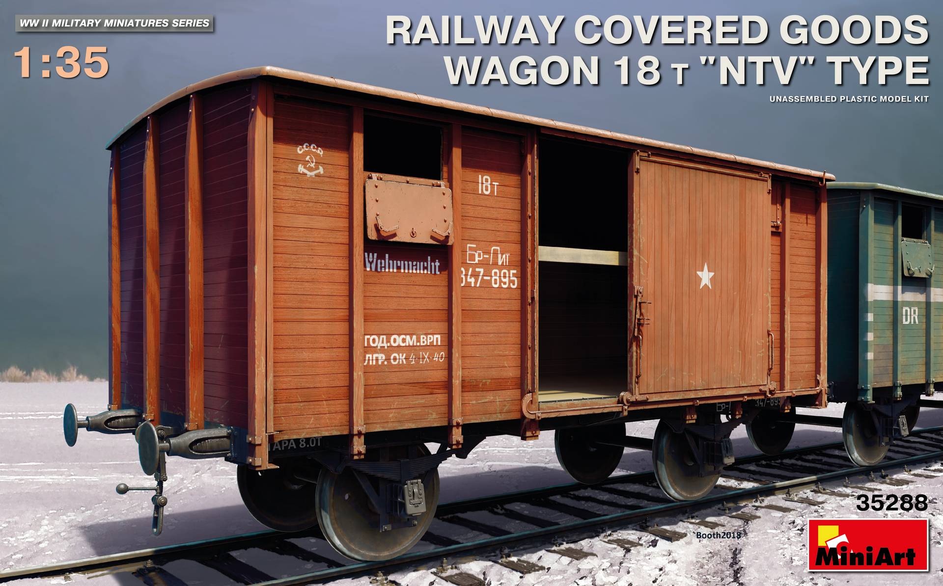 35288  техника и вооружение  RAILWAY COVERED GOODS WAGON 18t “NTV” TYPE  (1:35)