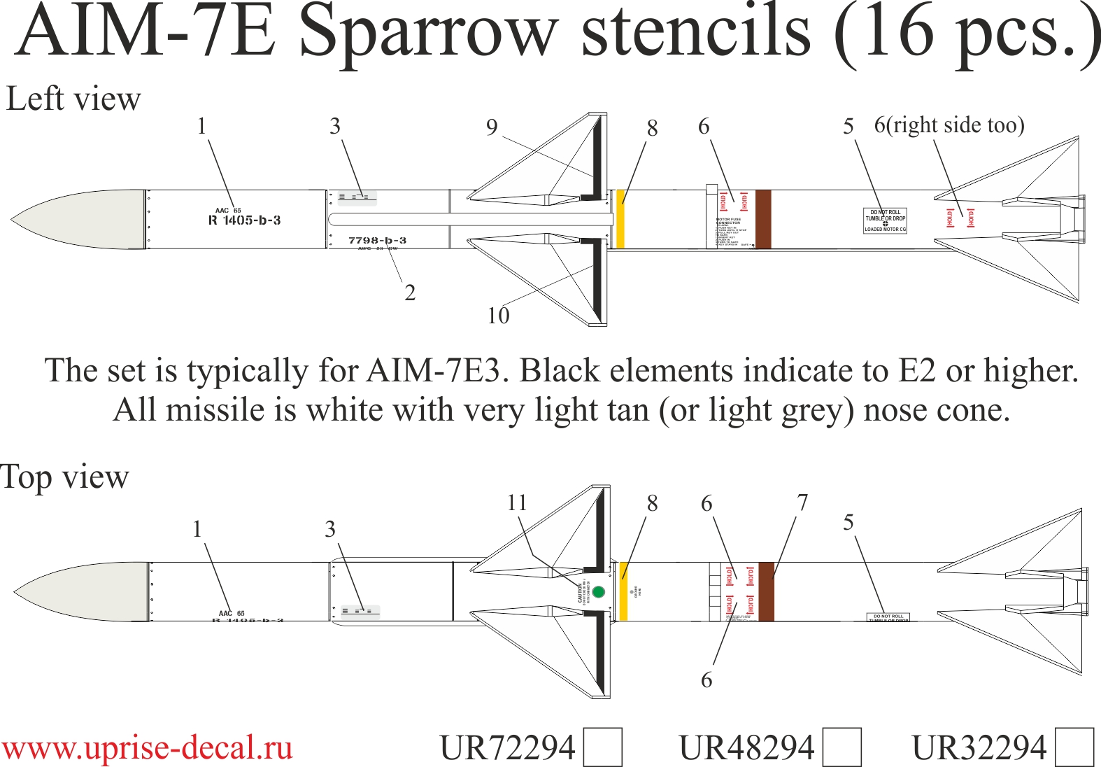 UR48294  декали  AIM-7E Sparrow stencils 16 шт.  (1:48)