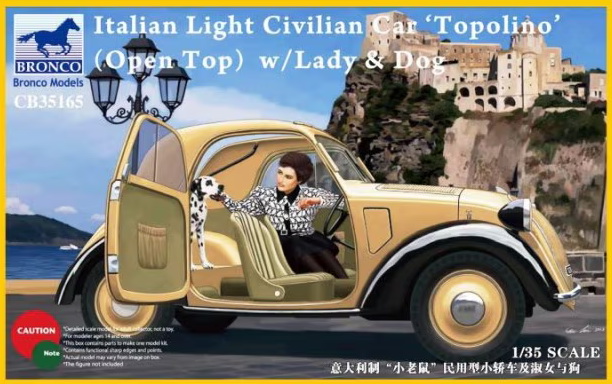 CB35165  автомобили и мотоциклы  Italian Light Civilian Car Topolino (open top) w/Lady & dog  (1:35)