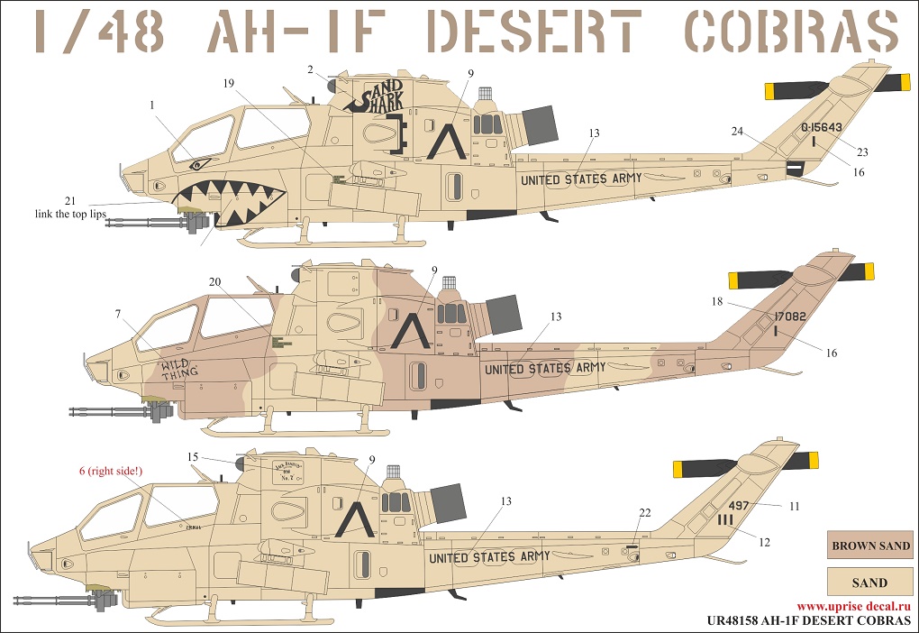 UR48158  декали  AH-1F Desert Cobras  (1:48)