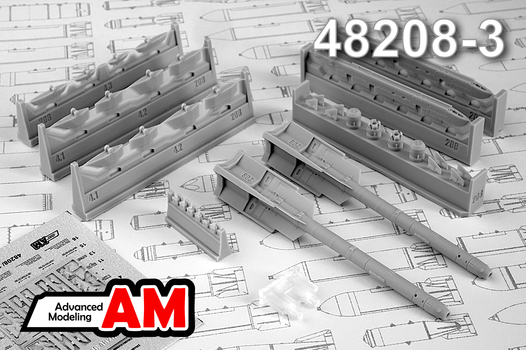 AMC 48208-3  дополнения из смолы  Авиационная управляемая ракета Р-73 с П-72-1Д  (1:48)