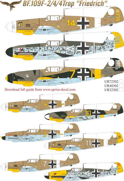 UR32302  декали  Bf.109F-2/4/4 Trop  (1:32)