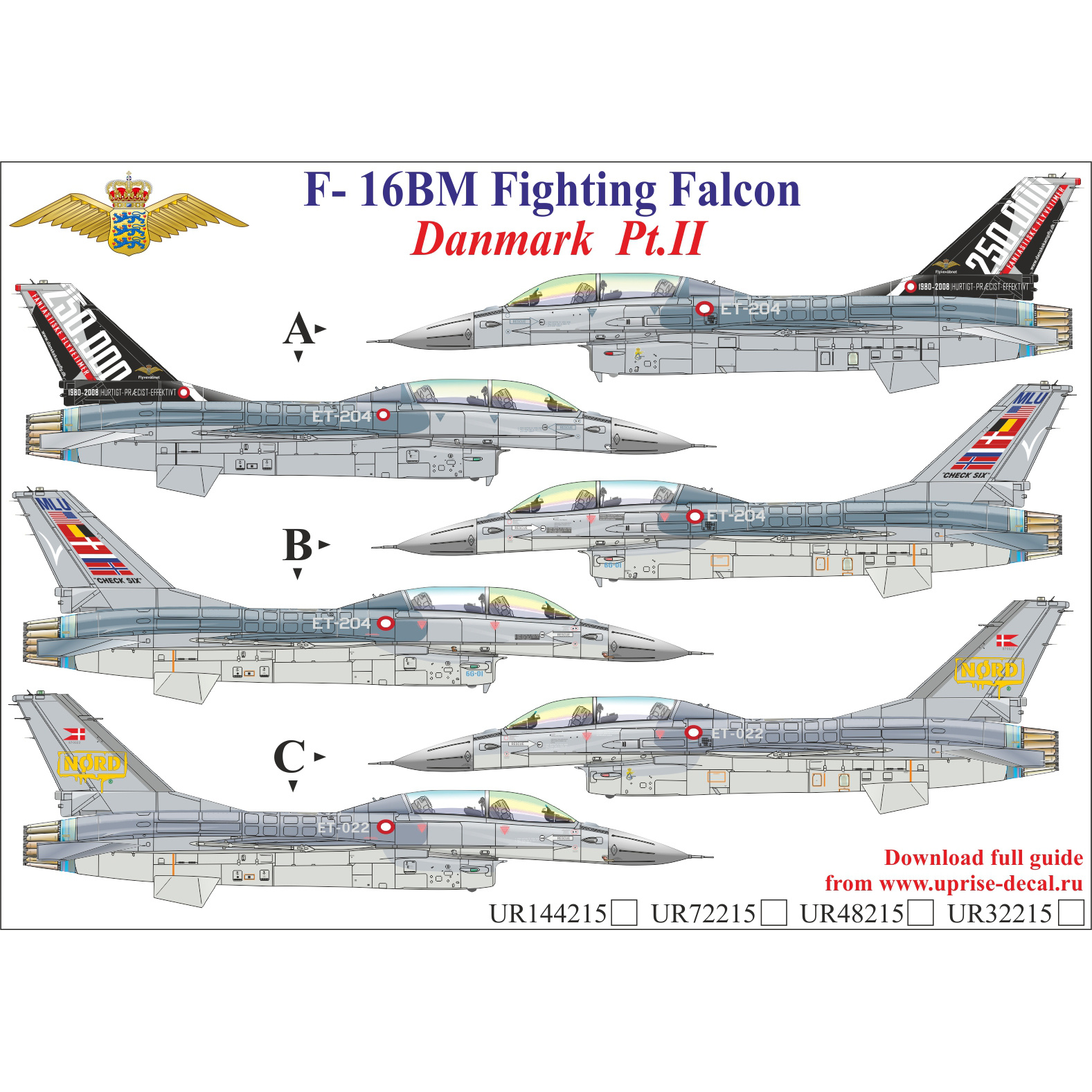 UR72215  декали  F-16BM Fighting Falcon Danmark Pt.2  (1:72)
