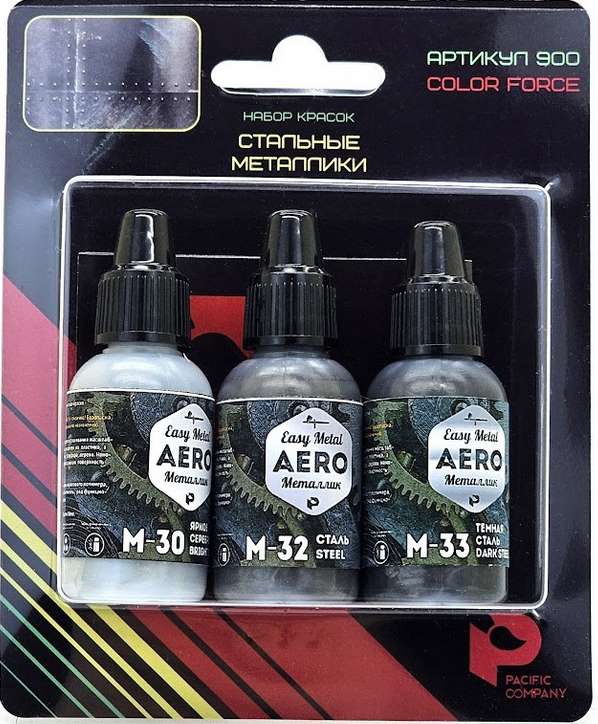 900  краска  Pacific88 Набор красок AERO Стальные металлики (М30, М32, М33), 3шт., арт.900